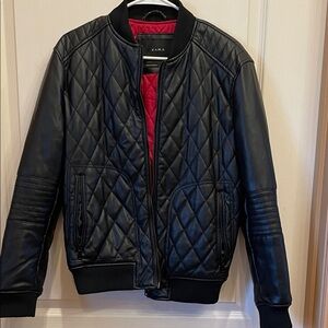 Zara Men's Black and Red Quilted Bomber Jacket